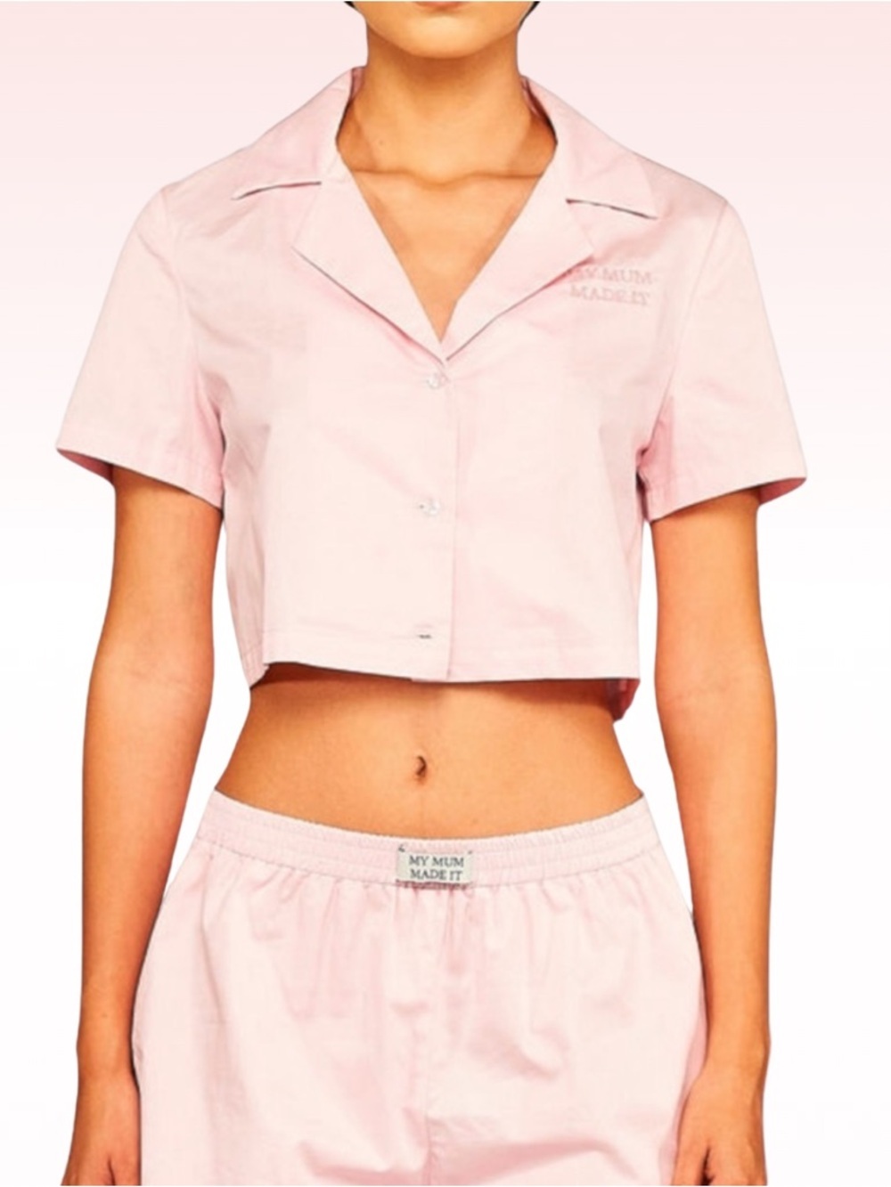MY MUM MADE IT Pink Button Up Crop Top Blouse (Sz S)